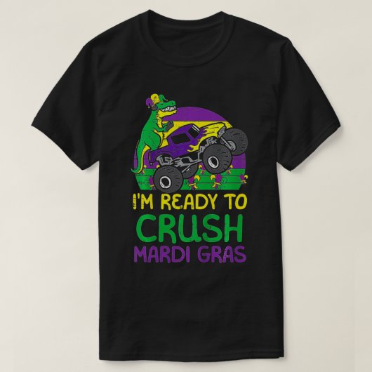Kinder Crush Mardi Gras Dino Monster Truck Funny T T-shirt (Design voorkant)