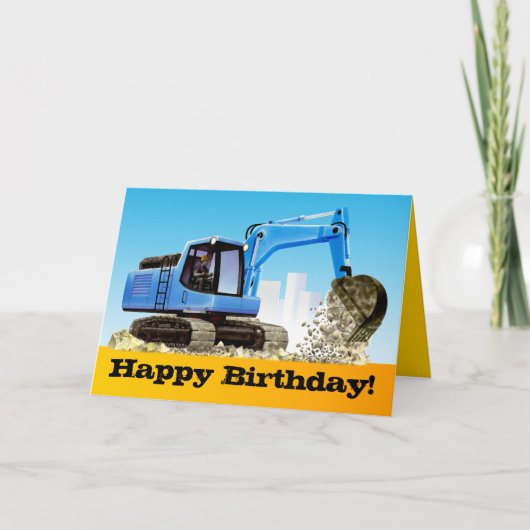 Kinder Custom Blue Graafmachine Digger Happy Birth Kaart (Voorkant)