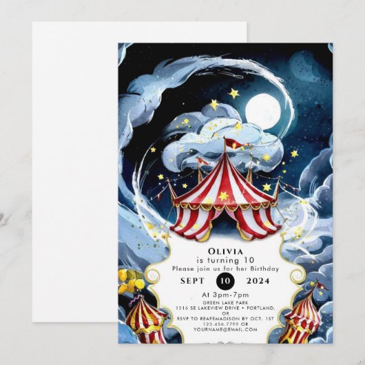 Kinder Custom Circus Birthday Kaart (Voorkant / Achterkant)