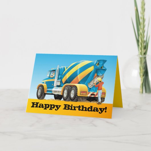 Kinder Custom Concrete Mixer Truck Happy Birthday Kaart (Voorkant)