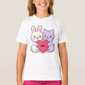 Kinder 'Custom Kawaii Pixel Bunny & Cat Heart T-Sh T-shirt (Voorkant)