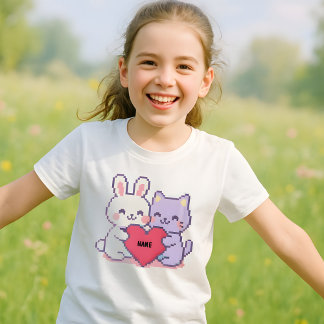 Kinder 'Custom Kawaii Pixel Bunny & Cat Heart T-Sh T-shirt
