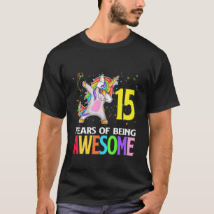 Kinder Cute 15 jaar oude Unicorn Dabbing 15th Birt T-shirt