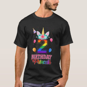 Kinder Cute 2e verjaardag prinses Unicorn 2 jaar o T-shirt