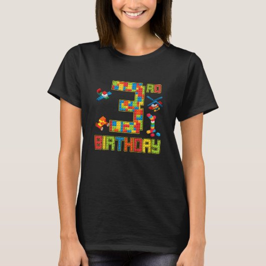 Kinder Cute 3rd Birthday 3 YYYY Old Block Building T-shirt (Voorkant)