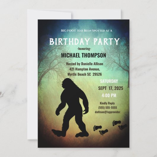 Kinder Cute Big Foot/Sasquatch Birthday Party Inv Kaart (Voorkant)