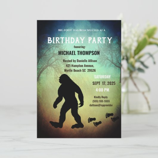 Kinder Cute Big Foot/Sasquatch Birthday Party Inv Kaart (Staand voorkant)