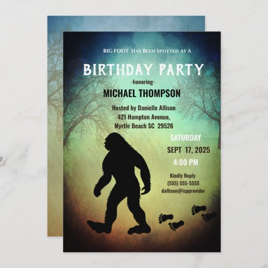 Kinder Cute Big Foot/Sasquatch Birthday Party Inv Kaart (Voorkant / Achterkant)