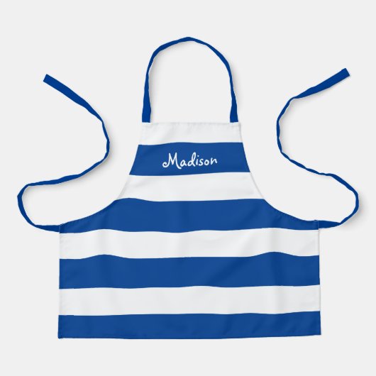 Kinder Cute Blue en White Striped Personised Schort (Voorkant)