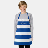 Kinder Cute Blue en White Striped Personised Schort (Gedragen)