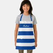 Kinder Cute Blue en White Striped Personised Schort (Insitu)