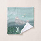 Kinder Cute Blue onder het Zee Ocean Seal Bad Handdoek (Wasdoekje)