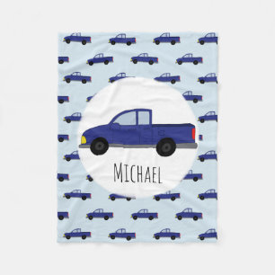 Kinder Cute Blue Pickup Truck Cartoons Naam Fleece Deken