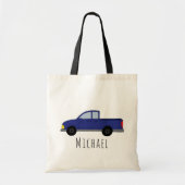 Kinder Cute Boys Blue Pickup Truck Cartoon Name Tote Bag (Voorkant)