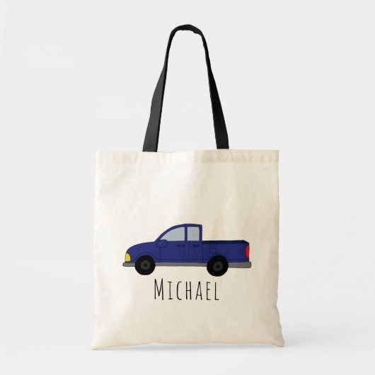 Kinder Cute Boys Blue Pickup Truck Cartoon Name Tote Bag (Voorkant)