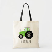Kinder Cute Boys Green Boerderij Tractor and Name Tote Bag (Voorkant)