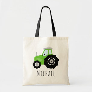 Kinder Cute Boys Green Boerderij Tractor and Name Tote Bag