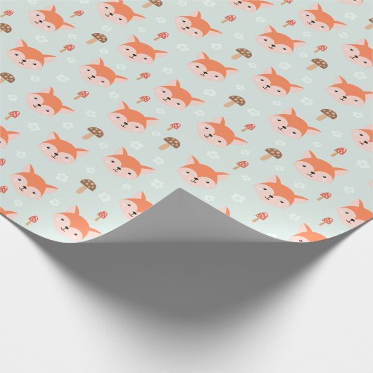 Kinder Cute Cartoon Fox ziet paddenstoelen Cadeaupapier (Hoek)