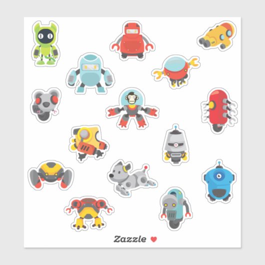 Kinder Cute Cartoon Robots Sticker (Vel)