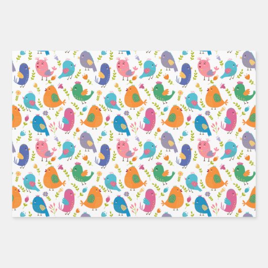 Kinder Cute Colorful Birds tweet Inpakpapier Vel (Voorkant)