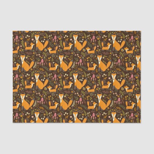 Kinder Cute Forest Fox Family Mushroom Flowers Tissuepapier (Voorkant)