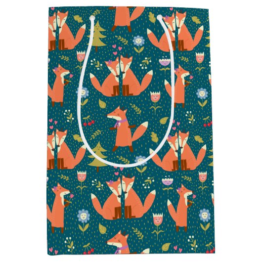 Kinder Cute Forest Foxes in Love Medium Cadeauzakje (Voorkant)