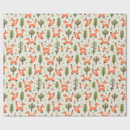 Kinder Cute Happy Foxes die in het bos lopen Cadeaupapier (Vlak)