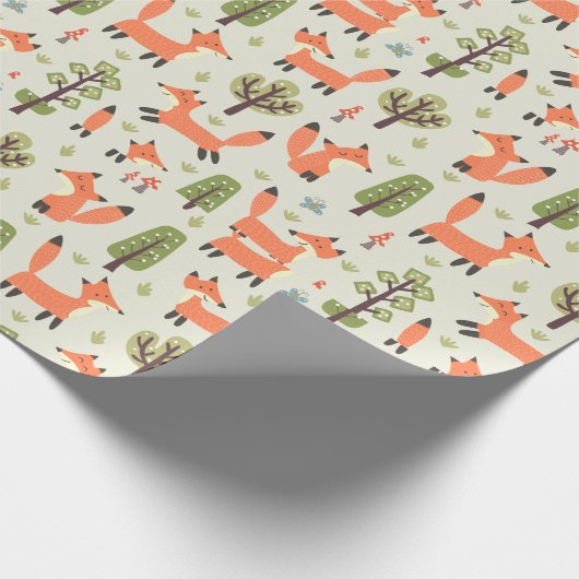 Kinder Cute Happy Foxes die in het bos lopen Cadeaupapier (Hoek)