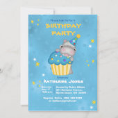 Kinder Cute Hippo met een blauwe Cupcake Birthday  Kaart (Voorkant)