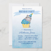 Kinder Cute Hippo met een blauwe Cupcake Birthday Kaart (Voorkant)