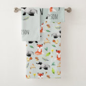 Kinder Cute Modern Forest Animals Pattern Fox Name Bad Handdoek (Insitu)
