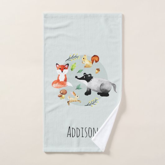 Kinder Cute Modern Forest Animals Pattern Fox Name Bad Handdoek (Handdoek)