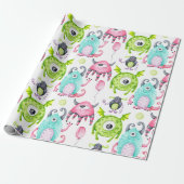 Kinder Cute Monster Birthday Cadeaupapier (Uitgerold)