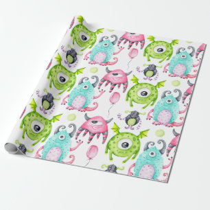 Kinder Cute Monster Birthday Cadeaupapier