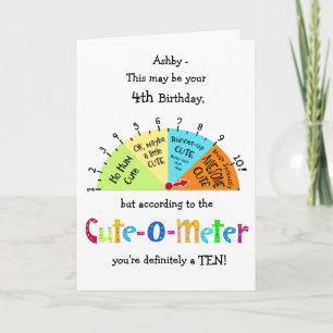Kinder Cute-O-Meter Funny 4th Birthday Wenskaart Kaart