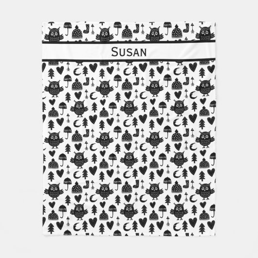 Kinder Cute Owl Moon Heart Umbrella Winter Pet Fleece Deken (Voorkant)