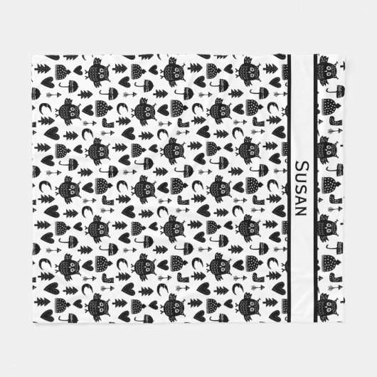 Kinder Cute Owl Moon Heart Umbrella Winter Pet Fleece Deken (Voorkant (Horizontaal))