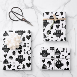 Kinder Cute Owl Moon Heart Umbrella Winter Pet Inpakpapier Vel