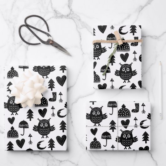 Kinder Cute Owl Moon Heart Umbrella Winter Pet Inpakpapier Vel (Voorkant)