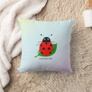 Kinder Cute Red ladybug en groen blad op verloop Kussen