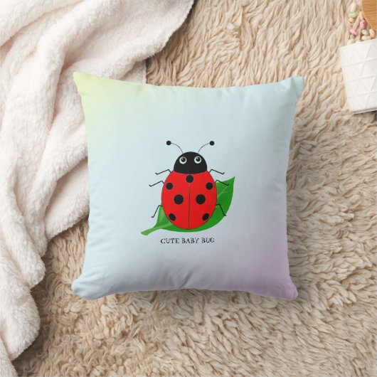 Kinder Cute Red ladybug en groen blad op verloop Kussen (Deken)