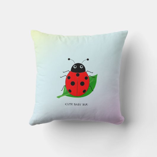 Kinder Cute Red ladybug en groen blad op verloop Kussen (Achterkant)
