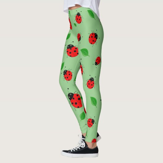 Kinder Cute Red ladybug en groen verlof op verloop Leggings (Links)