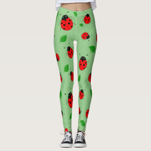 Kinder Cute Red ladybug en groen verlof op verloop Leggings