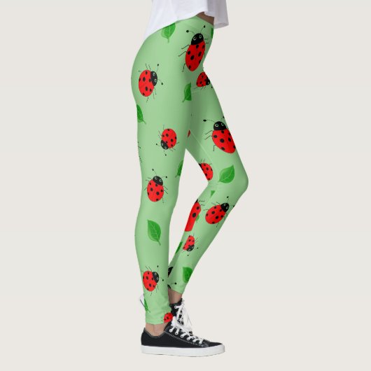 Kinder Cute Red ladybug en groen verlof op verloop Leggings (Rechts)