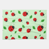 Kinder Cute Red ladybug en groen verlof op verloop Theedoek (Horizontaal)