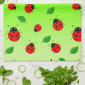 Kinder Cute Red ladybug en groen verlof op verloop Theedoek (Gevouwen)