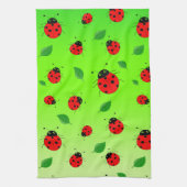 Kinder Cute Red ladybug en groen verlof op verloop Theedoek (Verticaal)