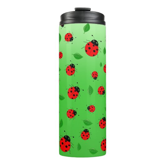 Kinder Cute Red ladybug en groen verlof op verloop Thermosbeker (Voorkant)