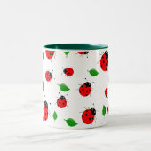 Kinder Cute Red ladybug en groen verlof op verloop Tweekleurige Koffiemok (Center)